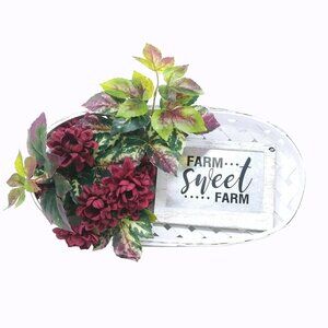 Farm Basket Floral Wall Decor and Sign "Farm Sweet Farm" Cottage Home Décor Hand
